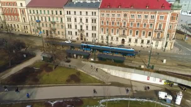 Krakow Bir Tramvayda Hava Görüntüsü Güzel Bir Polonya Görüntüsü Yüksek — Stok video