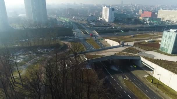 Aerial View Intersection Entrance Katowice Beautiful Town Landscape High Quality — Wideo stockowe