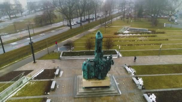 Aerial View Stanislaw Wyspianski Monument Cracow Beautiful Polish Footage High — Stockvideo