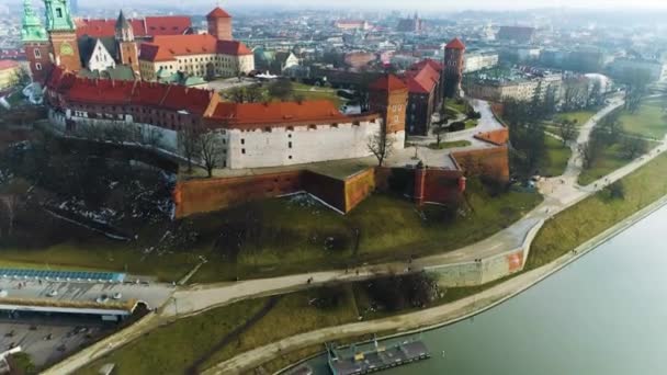 Aerial View Wawel Castle Cracow Beautiful Polish Footage High Quality — Vídeo de stock
