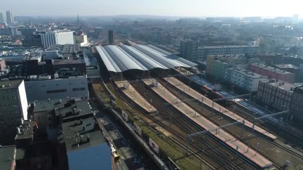 Railway Station Katowice Aerial View City Center High Quality Footage — Stockvideo