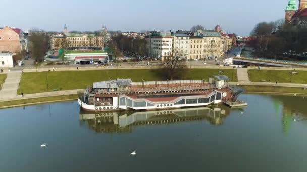 Aerial View Boats Vistula River Cracow Beautiful Polish Shot High — Wideo stockowe