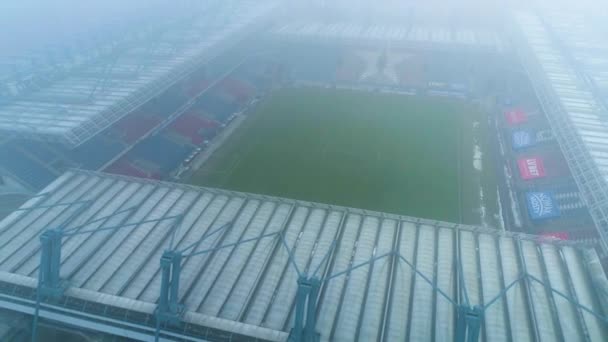 Aerial View Foggy Henryk Reyman City Stadium Cracow Majestic Footage — Vídeo de stock