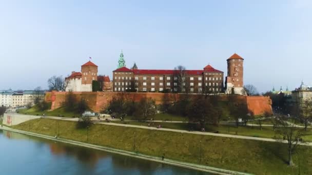 Aerial View Wawel Castle Cracow Beautiful Polish Footage High Quality — Vídeo de stock
