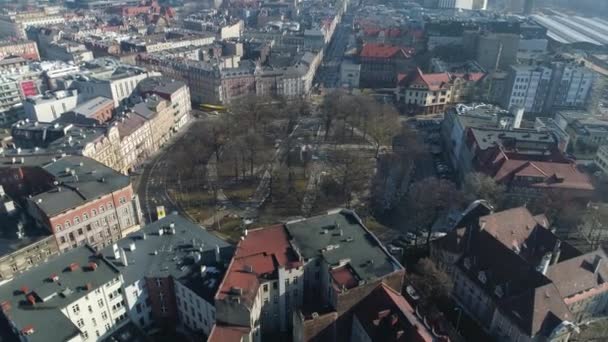Vrijheidsplein Katowice Vanuit Lucht Hoge Kwaliteit Beeldmateriaal — Stockvideo