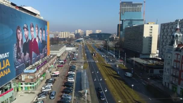 Shot Rondo Katowice Aerial View Town Center High Quality Footage — Vídeos de Stock
