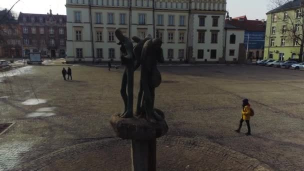 Aerial View Three Musicians Statue Cracov Beautiful Poland High Quality — Wideo stockowe