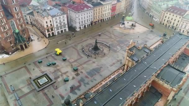 Aerial View Cracow Main Square Beautiful Polish Footage High Quality — Stock video