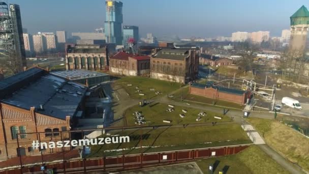 Aerial View Silesian Museum Katowice Beautiful Landscape High Quality Footage — стокове відео