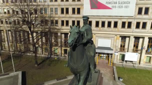 Chrobry Square Pilsudski Monument Katowice Aerial View High Quality Footage — Stock video