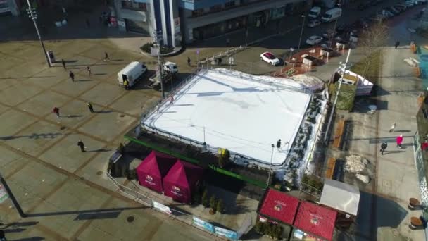 Ice Rink Market Square Katowice Aerial View City Center High — Vídeo de Stock