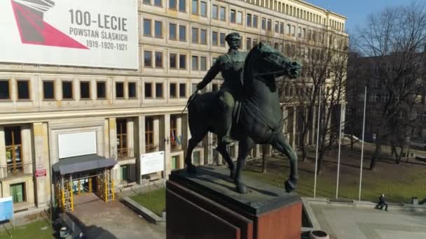 Chrobry Square Pilsudski Monument Katowice Aerial View High Quality Footage — Video