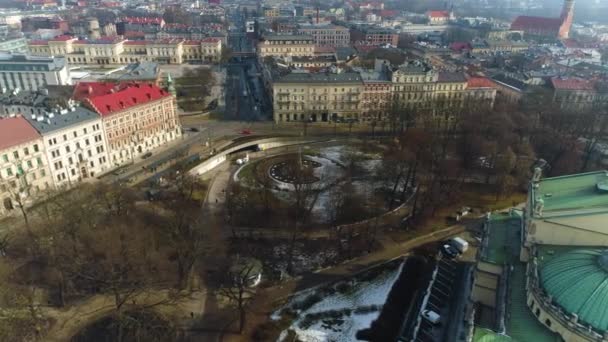 Aerial View Park Straszewski Monument Cracow Beautiful Polish Footage High — ストック動画