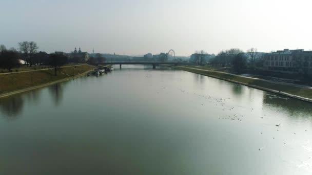 Aerial View Grunwaldzki Bridge Cracow Beautiful Polish Shots High Quality — Vídeo de Stock