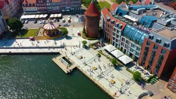 Aerial View Gdansk Carousels Targ Rybny Gdansk High Quality Footage — стокове відео