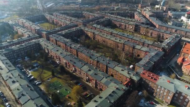 Houses Historic Housing Estate Nikiszowiec Katowice Aerial View High Quality — Stockvideo