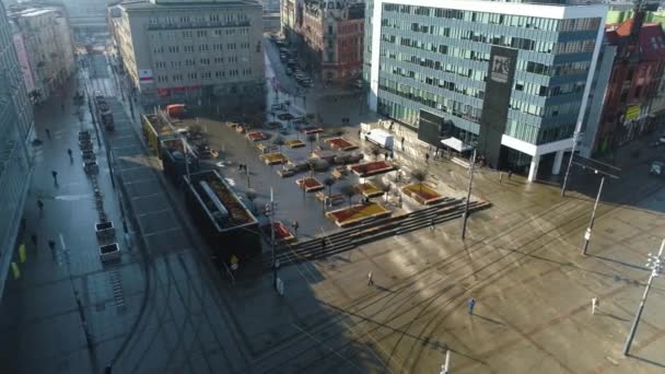 Aerial View Market Square Katowice Center Town High Quality Footage — Wideo stockowe