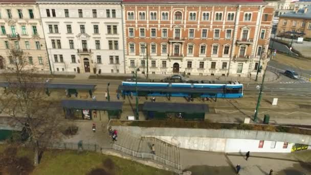 Aerial View Tram Cracow Beautiful Polish Footage High Quality Footage — Wideo stockowe
