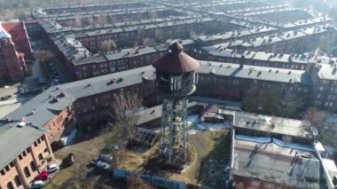 Old Historic Housing Estate Nikiszowiec In Katowice From The Aerial View. High quality 4k footage