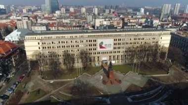 Chrobry Square And Pilsudski Monument In Katowice From The Aerial View. High quality 4k footage