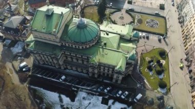 Teatr im 'in yukarıdan aşağı hava görüntüsü. Krakow 'daki Juliusz Slowacki, Güzel Polonya Görüntüleri. Yüksek kalite 4k görüntü