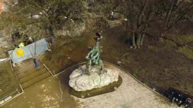 Aerial view of The Wawel Dragon in Cracow. High quality 4k footage