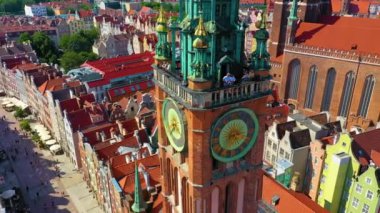 Aerial view of the Museum of Gdansk - Main Town Hall. High quality 4k footage
