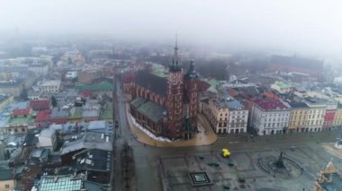 Aerial View On Bazylika Mariacka In Cracow, Beautiful Polish Footage. High quality 4k footage