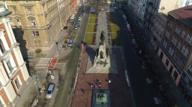 Aerial View Of The Battle Of Grunwald Monument In Cracow, Beautiful Polish Footage. High quality 4k footage