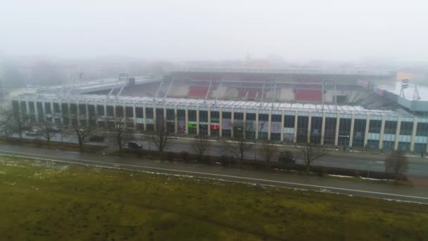 Aerial View Foggy Cracovia Stadium Unique Footage High Quality Footage — Wideo stockowe