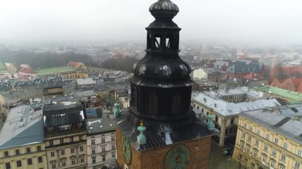 Aerial View Main Square Town Hall Tower Cracow Beautiful Polish — 图库视频影像