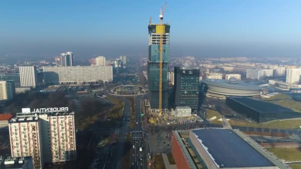 Aerial View Tallest Building Katowice Ktw High Quality Footage — Wideo stockowe