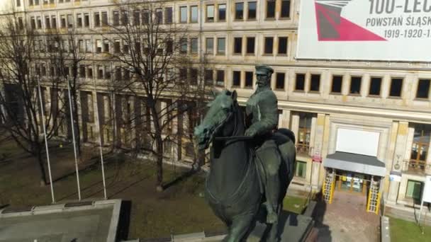 Chrobry Square Pilsudski Monument Katowice Aerial View High Quality Footage — 비디오