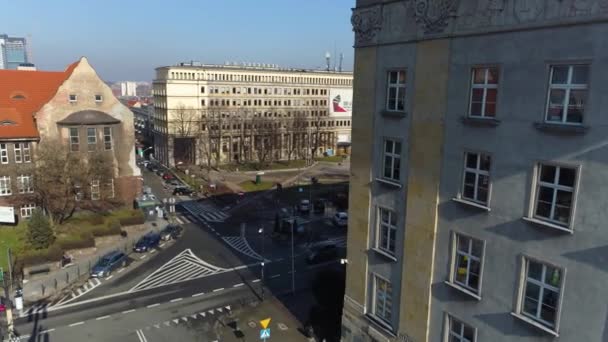Chrobry Square Pilsudski Monument Katowice Aerial View High Quality Footage — Stok video