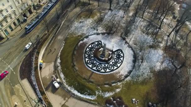 Aerial View Park Straszewski Monument Cracow Beautiful Polish Footage High — Wideo stockowe