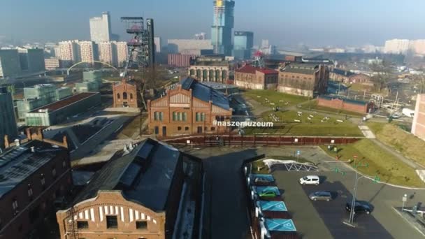 Aerial View Silesian Museum Katowice Beautiful Landscape High Quality Footage — Stockvideo