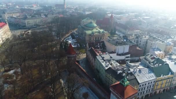 Aerial View Defensive Walls Cracow Beautiful Polish Footage High Quality — Vídeo de stock