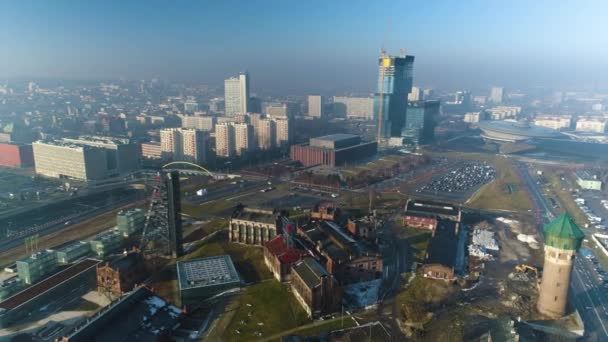 Légitekintés Katowice Panorámájára Gyönyörű Táj Kiváló Minőségű Felvételek — Stock videók