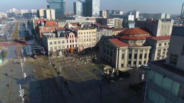 Silesian Theater Katowice Aerial View Town Center High Quality Footage — Stock video