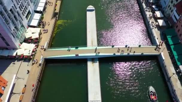 Aerial View Footbridge Spirit Granary Island Gdansk High Quality Footage — Video