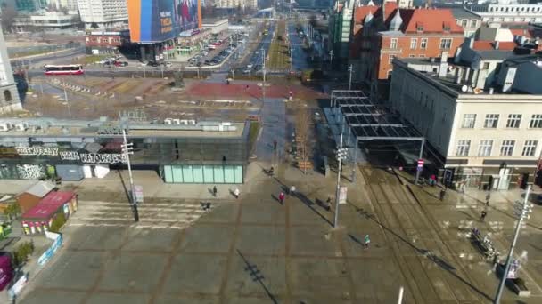 Market Square Katowice Aerial View Town Center High Quality Footage — Vídeo de stock