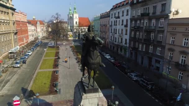 Aerial View Battle Grunwald Monument Cracow Beautiful Polish Footage High — Vídeo de Stock