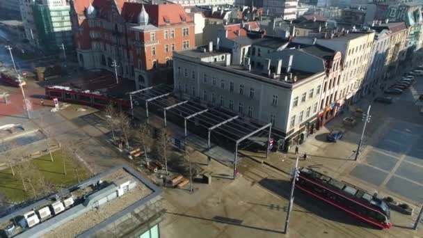 カトヴィツェの市場広場の空中ビュー 町の中心部 高品質4K映像 — ストック動画