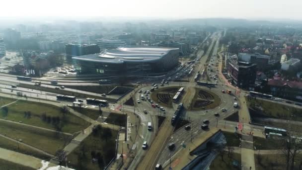 Aerial View Grunwaldzkie Rondo Cracov Beautiful Polish Shot High Quality — Wideo stockowe