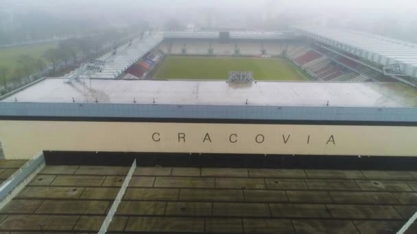 Aerial View Foggy Cracovia Stadium Unique Footage High Quality Footage — Video Stock