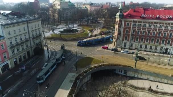 Aerial View Crossroads Underpass Cracow Beautiful Polish Footage High Quality — Stockvideo