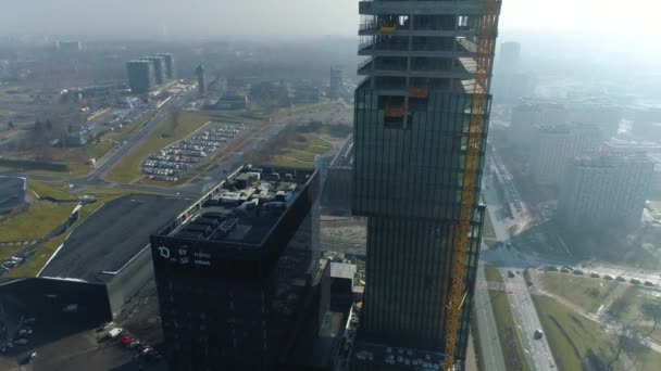 Aerial View Tallest Building Katowice Ktw High Quality Footage — Vídeos de Stock