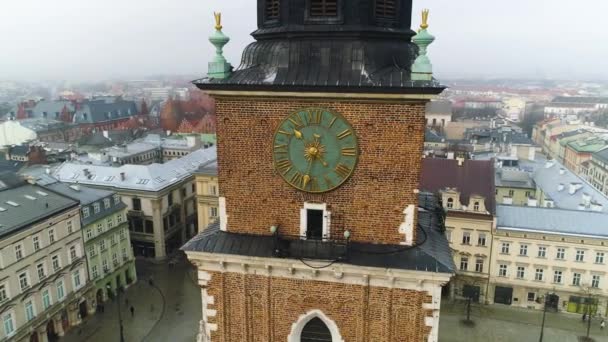 Aerial View Main Square Town Hall Tower Cracow Beautiful Polish — 비디오