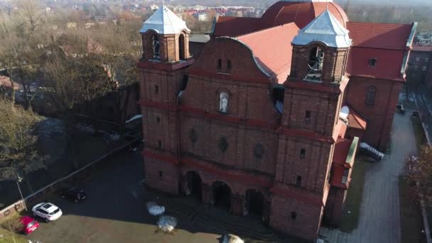 Church Historic Housing Estate Nikiszowiec Katowice Aerial View High Quality — Vídeos de Stock