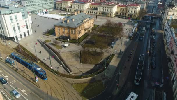 Aerial View Cracow Main Railway Square Beautiful Polish Footage High — Wideo stockowe